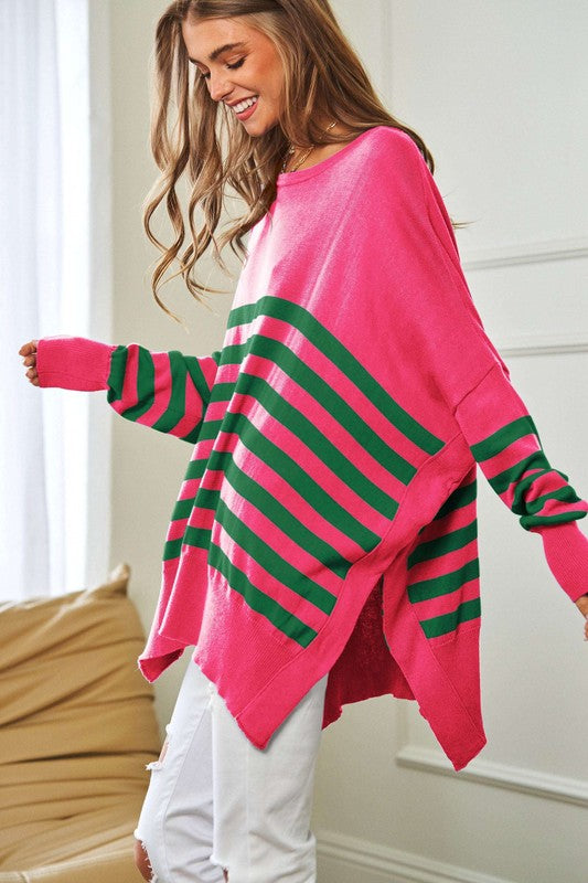 Multi Striped Elbow Patch Sweater Top