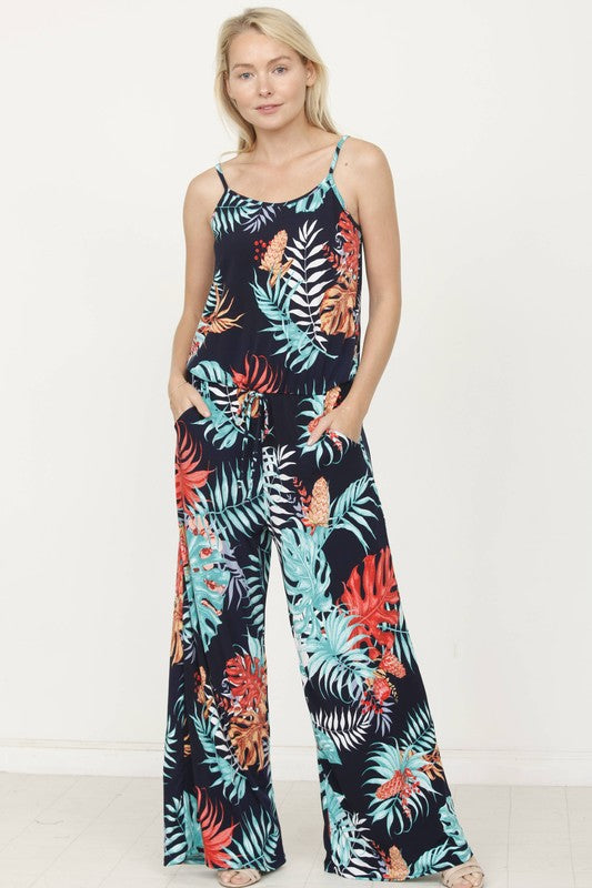 Tropical Spaghetti Strap Jumpsuit