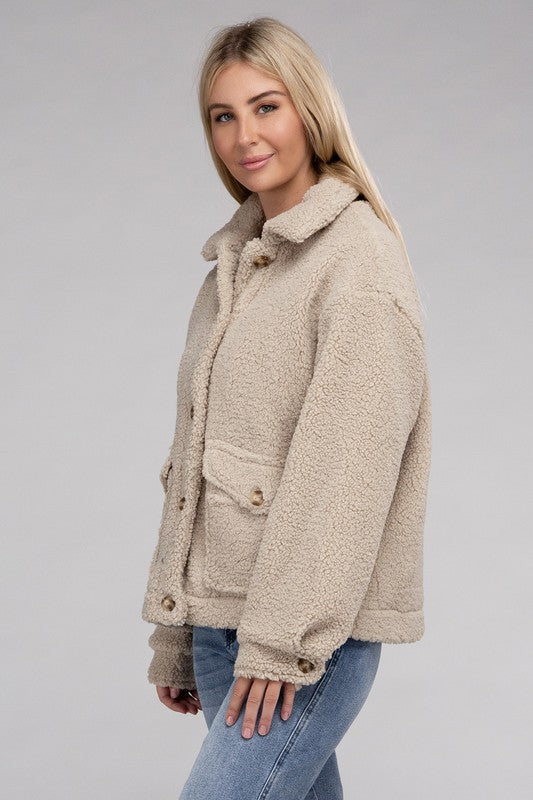 Cozy Sherpa Button-Front Jacket