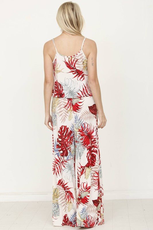 Tropical Spaghetti Strap Jumpsuit