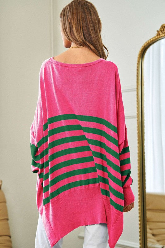 Multi Striped Elbow Patch Sweater Top