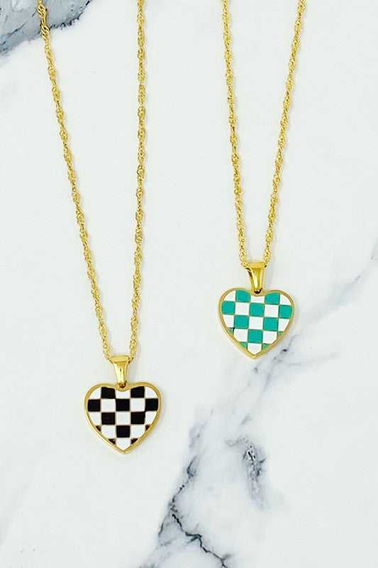 Checkered Heart Necklace