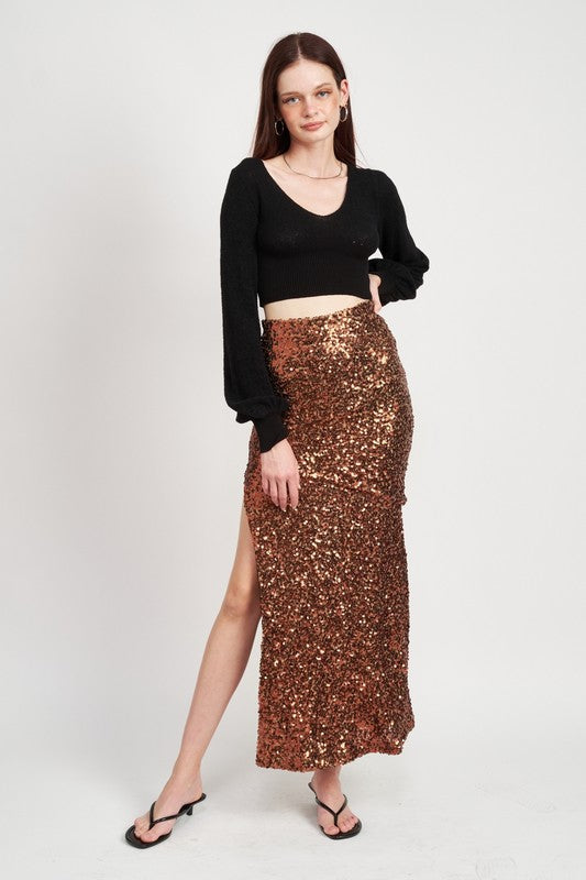 SEQUIN HIGH WAIST MAXI SKIRT