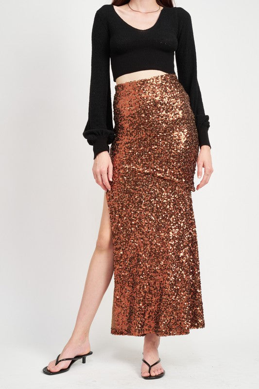 SEQUIN HIGH WAIST MAXI SKIRT