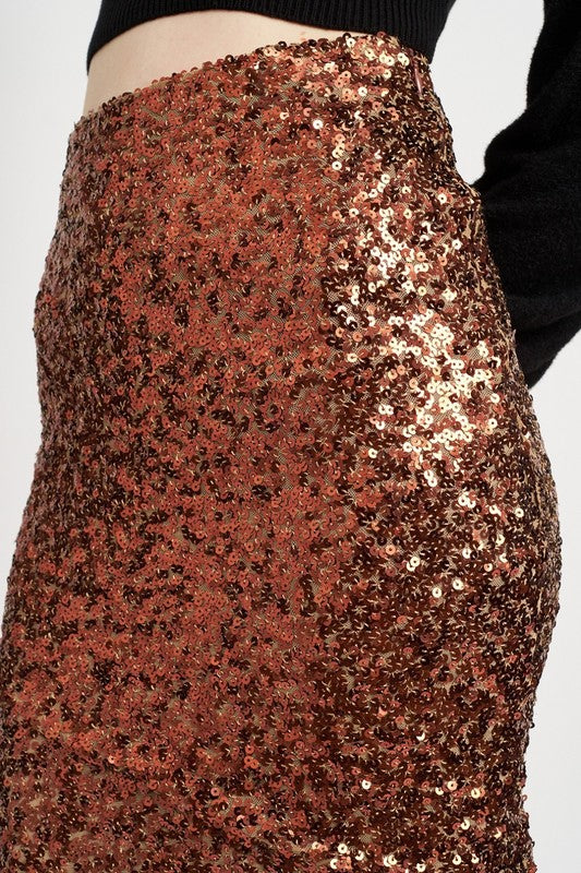 SEQUIN HIGH WAIST MAXI SKIRT