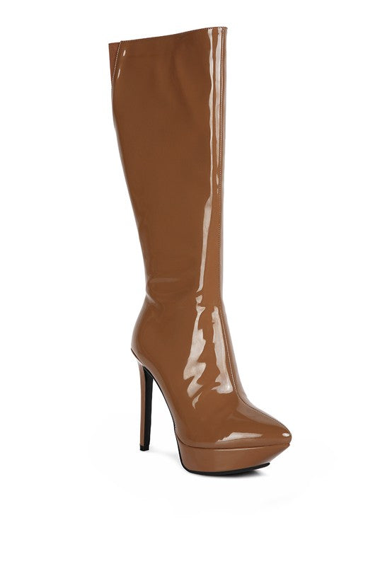 CHATTON Patent Stiletto High Heeled Calf Boots