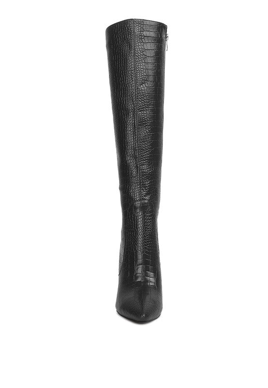 Lavish High Heeled Croc Calf Boots