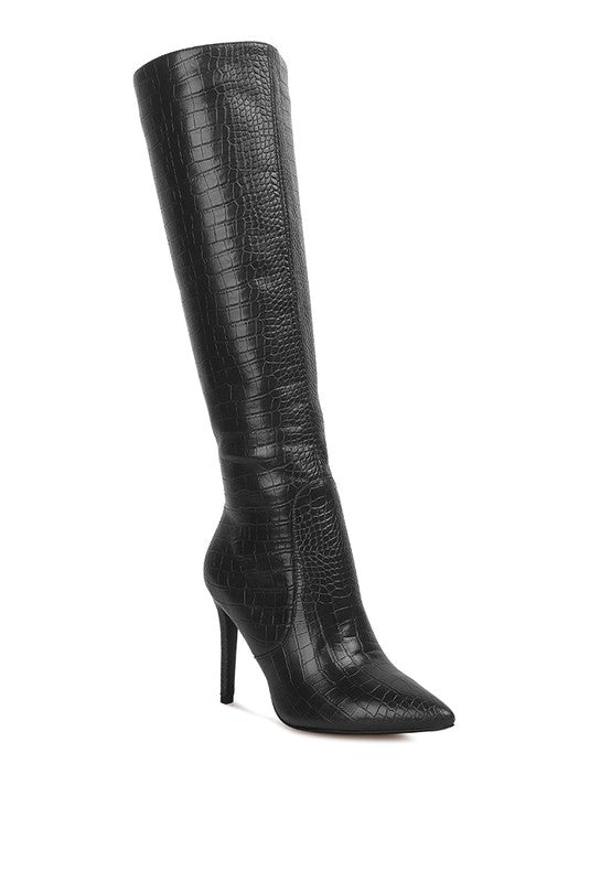 Lavish High Heeled Croc Calf Boots