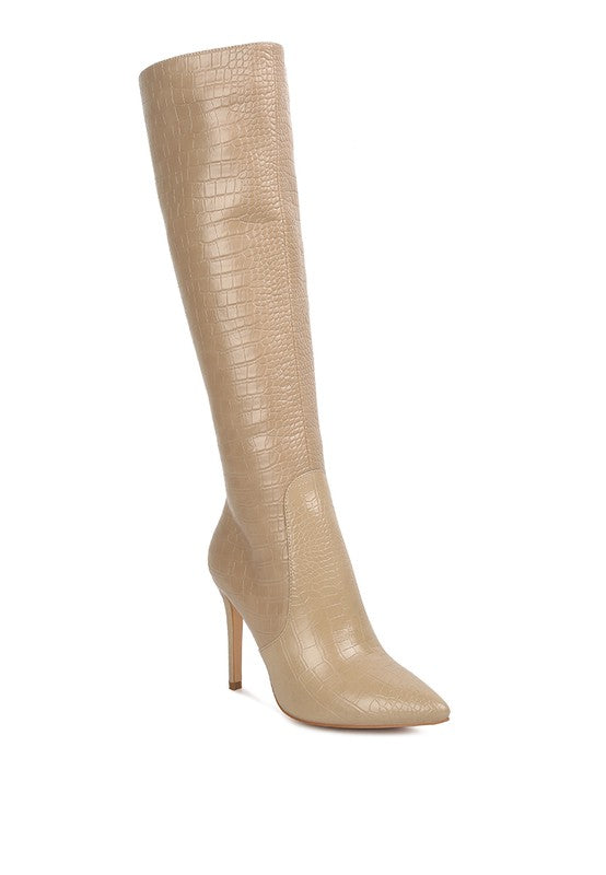 Lavish High Heeled Croc Calf Boots