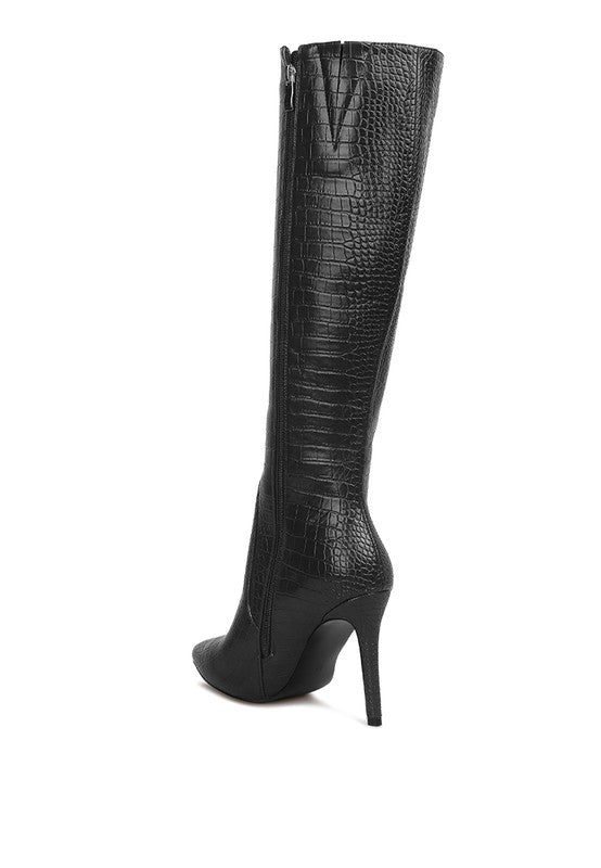 Lavish High Heeled Croc Calf Boots