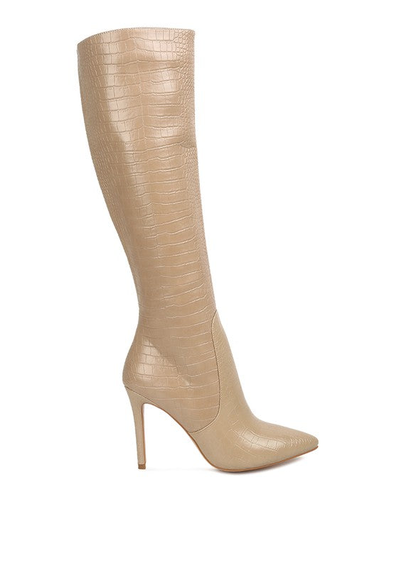 Lavish High Heeled Croc Calf Boots