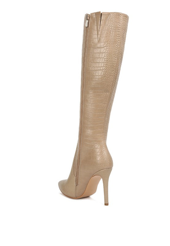 Lavish High Heeled Croc Calf Boots