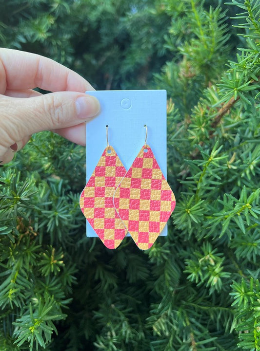 Checkered Leather Diamond Earrings