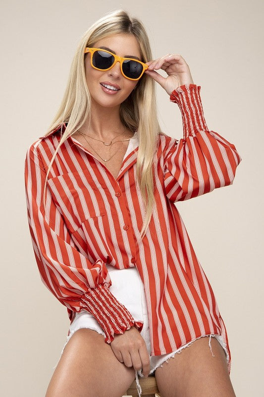 Pleated Button Down Shirt