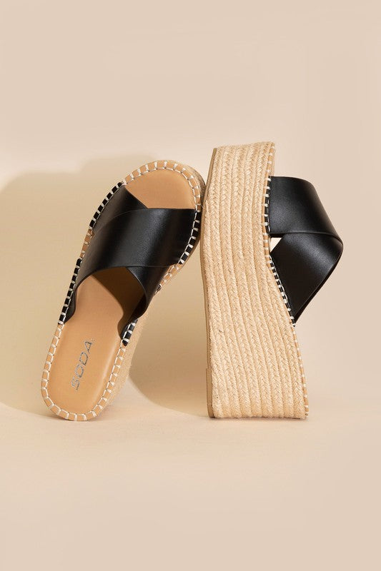 Glitzy Raffia Platform slides