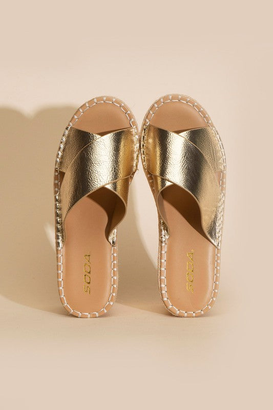 Glitzy Raffia Platform slides