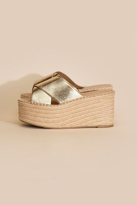 Glitzy Raffia Platform slides