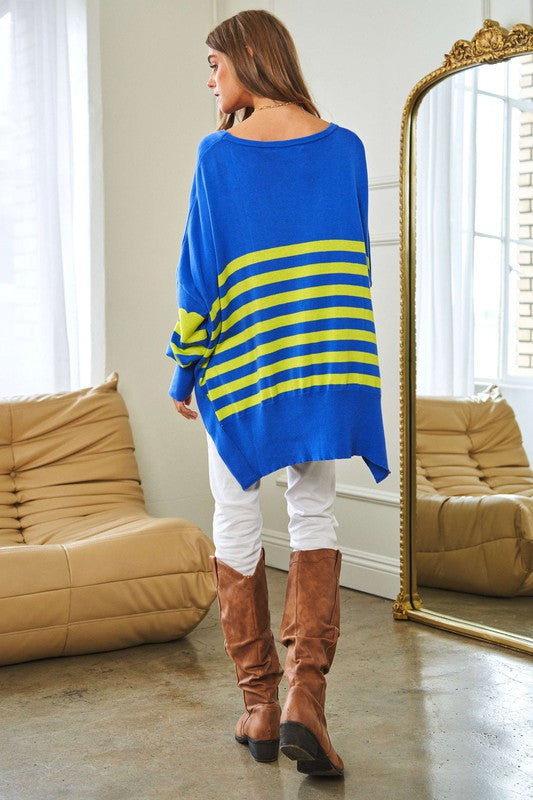 Multi Striped Elbow Patch Sweater Top