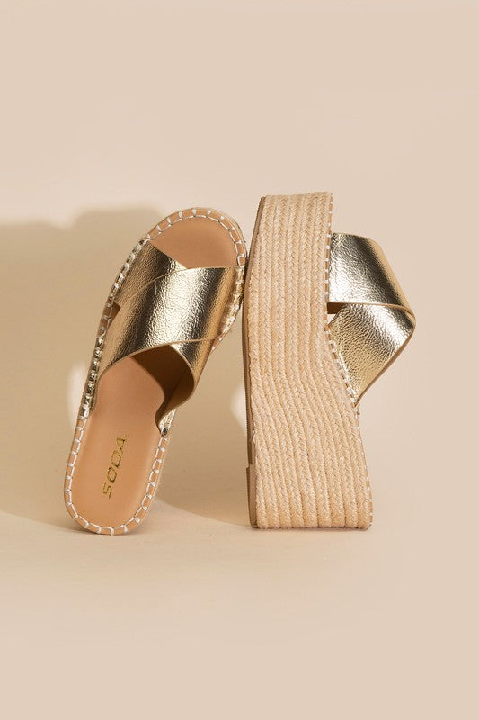 Glitzy Raffia Platform slides