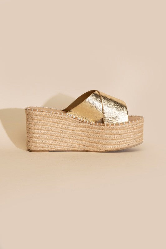 Glitzy Raffia Platform slides