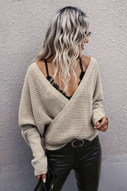 V NECK CROSS KNIT SWEATER