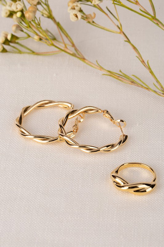 Oversized Ripple Ring and Earring Set