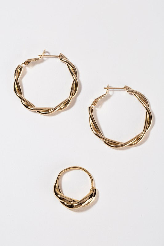 Oversized Ripple Ring and Earring Set