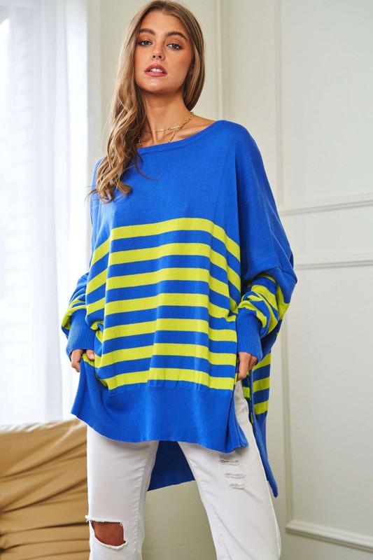 Multi Striped Elbow Patch Sweater Top