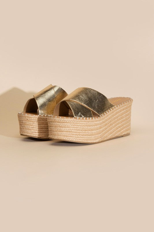 Glitzy Raffia Platform slides