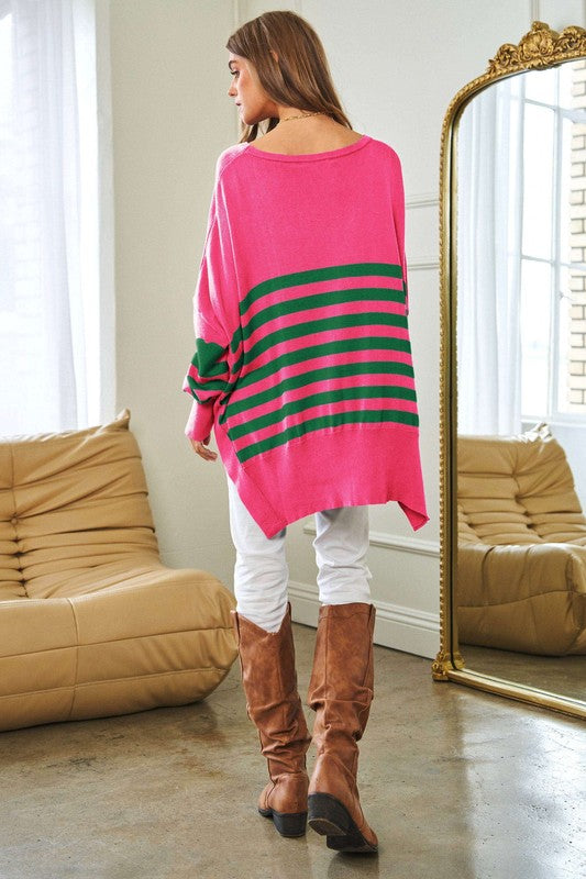 Multi Striped Elbow Patch Sweater Top