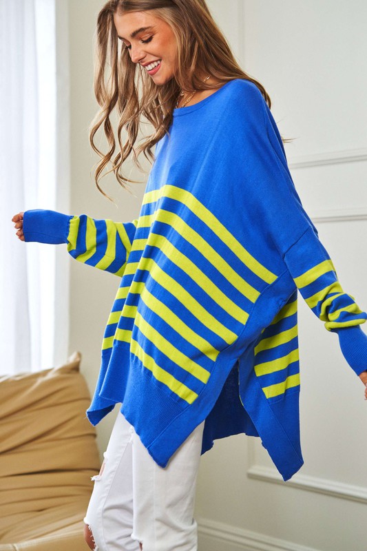 Multi Striped Elbow Patch Sweater Top