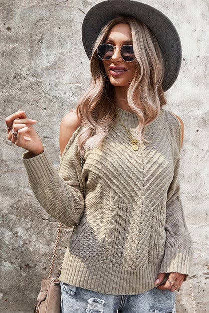 Cold Shoulder Solid Knit Sweater